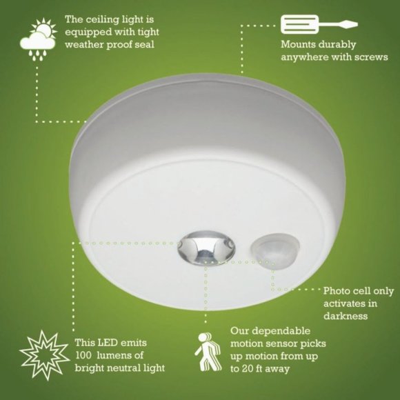 MOTION SENSING CEILING LIGHT - Battery Powered, Weather Proof, Bright LED - Picture 3 of 8